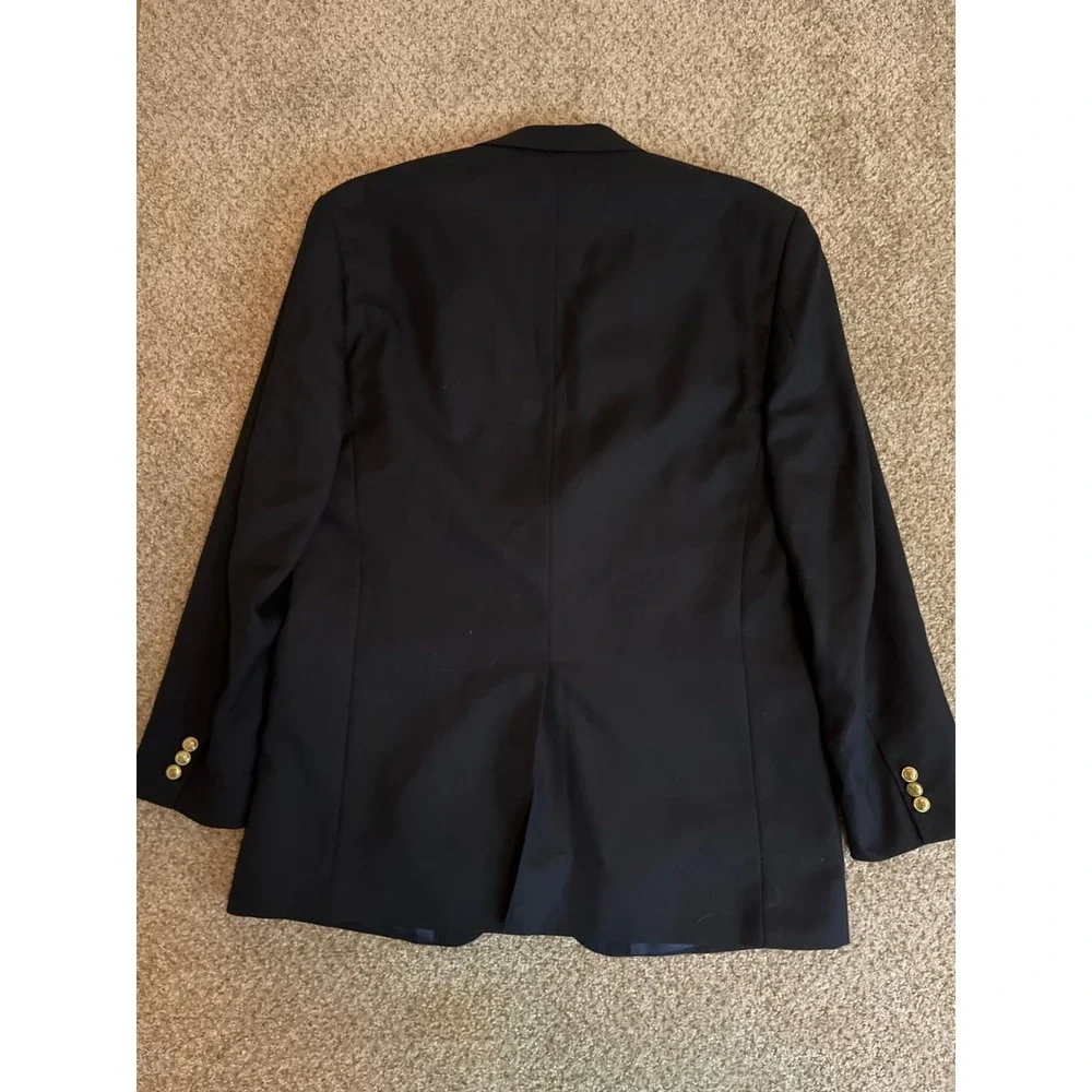 Stafford Men's Blazer 42L Navy Blue Gold Buttons Two Button Sport Coat Jacket
